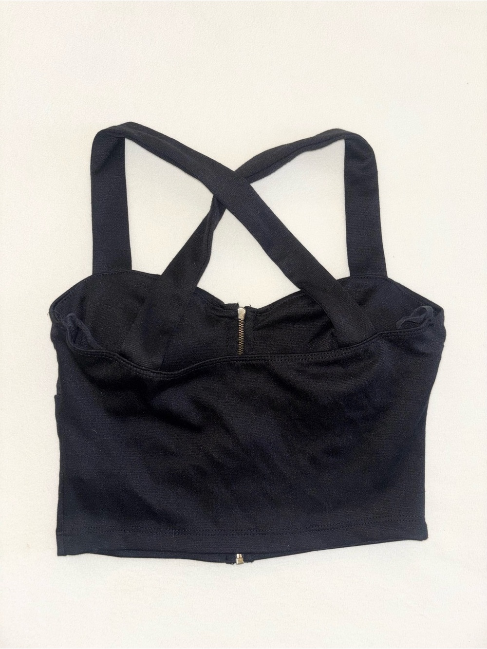 Windsor Small Black Ruched Bustier Crop Top Criss Cross Straps - Picture 2 of 10